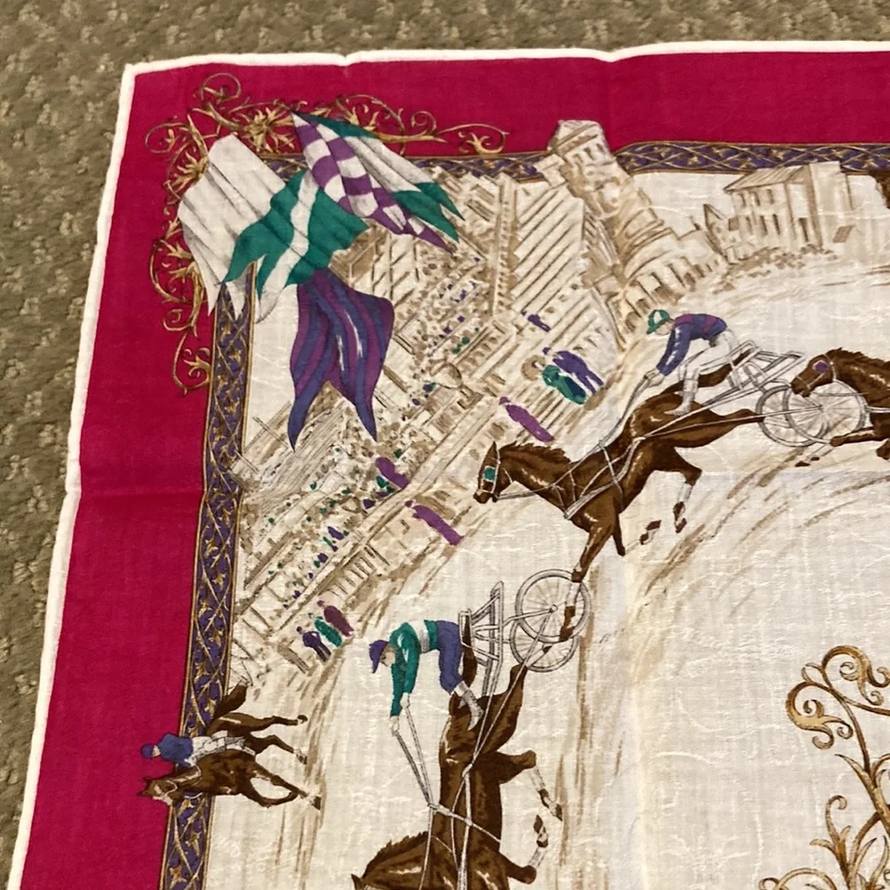 CELINE HORSE CARRIAGE PINK WHITE SCARF - Picture 4 of 5